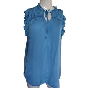 Maison‎ D Amelie blouse Woman's L Pleated Round Ruffle Neck Casual Bohemian
